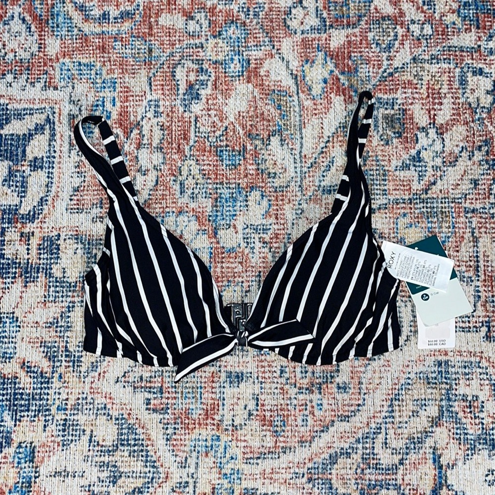 Roxy Just Shine D Cup Underwire Bikini Top in Anthracite Sweet Escape SZ M NWT